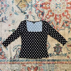 Boston Proper Black and White Polka Dot 3/4 Sleeve Top
